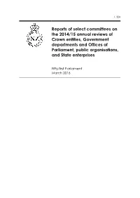Reports of Select Committees on the 2014/15