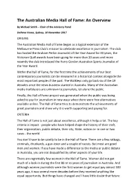 The Australian Media Hall of Fame: an Overview