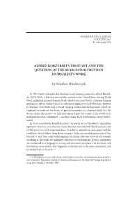 Alfred Korzybski's Thought and the Question of The