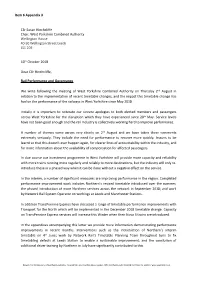 Item 6 Appendix 3 10Th October 2018 Dear Cllr Hinchcliffe, Rail Performance and Governance We Write Following the Meeting Of