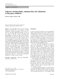 (2010). Subjective Invulnerability, Optimism Bias and Adjustment In