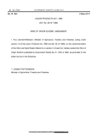 Liquor Products Act: Wine of Origin Scheme: Amendment