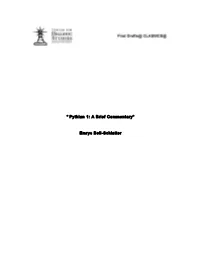 Pythian 1: a Brief Commentary"