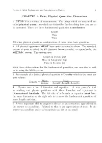 CHAPTER 1: Units, Physical Quantities, Dimensions