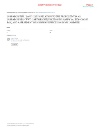 Labrador Innu Land Use in Relation to the Proposed Trans Labrador Highway, Cartwright Junction to Happy Valley-Goose Bay