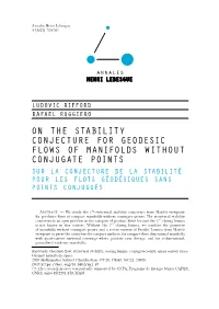 On the Stability Conjecture for Geodesic Flows of Manifolds Without