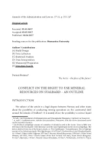Conflict on the Right to Use Mineral Resources on Svalbard – an Outline