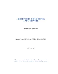 Ehospitalists: IMPLEMENTING a NEW FRONTIER