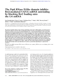 The Prp8 Rnase H-Like Domain Inhibits Brr2-Mediated U4/U6 Snrna Unwinding by Blocking Brr2 Loading Onto the U4 Snrna