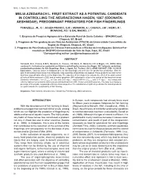 Melia Azedarach L. Fruit Extract As a Potential Candidate in Controlling the Neuraeschna Hagen, 1867 (Odonata: Aeshnidae), Predominant Predators for Fish Fingerlings