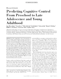 Predicting Cognitive Control from Preschool to Late Adolescence And