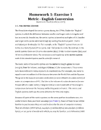 Homework 1: Exercise 1 Metric - English Conversion [Based on the Chauffe & Jefferies (2007)]