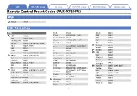 Remote Control Preset Codes (AVR-X7200W) AVR