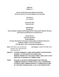 1 Report to Rapport Au: Finance and Economic Development Committee
