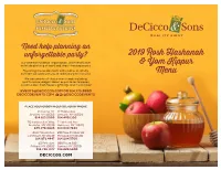 2019 Rosh Hashanah & Yom Kippur Menu