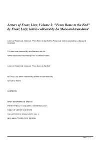 By Franz Liszt; Letters Collected by La Mara and Translated