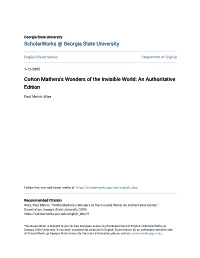 Cotton Mathers's Wonders of the Invisible World: an Authoritative Edition