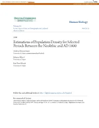 Estimations of Population Density for Selected Periods Between the Neolithic and AD 1800 Andreas Zimmermann University of Cologne, A.Zimmermann@Uni-Koeln.De