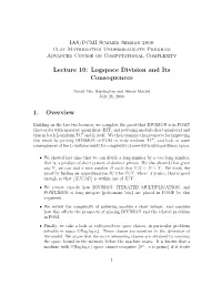 Lecture 10: Logspace Division and Its Consequences 1. Overview