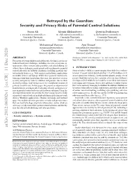 Security and Privacy Risks of Parental Control Solutions