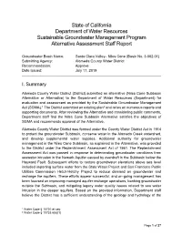 State of California Department of Water Resources Sustainable Groundwater Management Program Alternative Assessment Staff Report