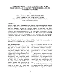WIRELESS FIDELITY (Wi-Fi) BROADBAND NETWORK TECHNOLOGY: an OVERVIEW with OTHER BROADBAND WIRELESS NETWORKS