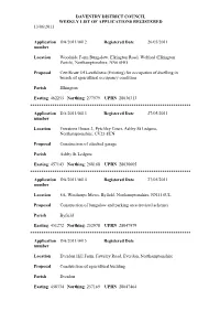 Daventry District Council Weekly List of Applications Registered 13/06/2011
