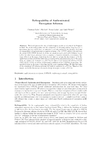 Reforgeability of Authenticated Encryption Schemes 1 Introduction