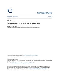 Occurrence of Ticks on Mule Deer in Central Utah