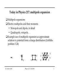 Today in Physics 217: Multipole Expansion