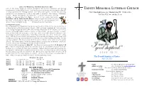 TRINITY MEMORIAL LUTHERAN CHURCH Together for Vacation Bible School