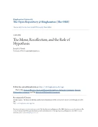 The Meno, Recollection, and the Role of Hypothesis Joseph A