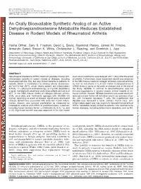 An Orally Bioavailable Synthetic Analog of an Active Dehydroepiandrosterone Metabolite Reduces Established Disease in Rodent Models of Rheumatoid Arthritis