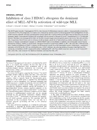 Inhibition of Class I Hdacs Abrogates the Dominant Effect of MLL-AF4 by Activation of Wild-Type MLL