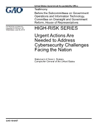 Urgent Actions Are Needed to Address Cybersecurity Challenges Facing the Nation