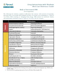 Drug Interactions with Warfarin Med Cart Reference Guide Risk of Increased INR (Overcoagulation)