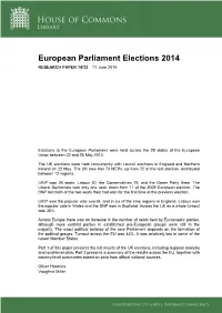 European Parliament Elections 2014 RESEARCH PAPER 14/32 11 June 2014