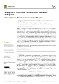 Distinguished Property in Tensor Products and Weak* Dual Spaces