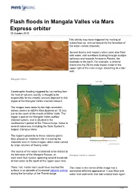 Flash Floods in Mangala Valles Via Mars Express Orbiter 15 October 2015
