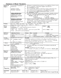 Summary of Basic Chemistry Significant Tell You About the Precision of a  All Nonzero #S and Zeros Between Non-Zero #S Are Significant