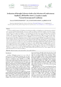 Evaluation of Drought Tolerance Indices for Selection Of