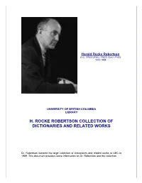 H. Rocke Robertson Collection of Dictionaries and Related Works
