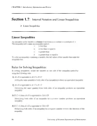 Interval Notation and Linear Inequalities
