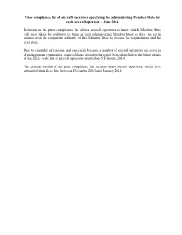Prior Compliance List of Aircraft Operators Specifying the Administering Member State for Each Aircraft Operator – June 2014