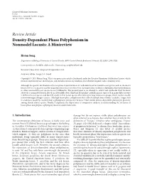Review Article Density-Dependent Phase Polyphenism in Nonmodel Locusts: a Minireview