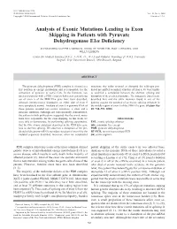Analysis of Exonic Mutations Leading to Exon Skipping in Patients with Pyruvate Dehydrogenase E1␣ Deﬁciency