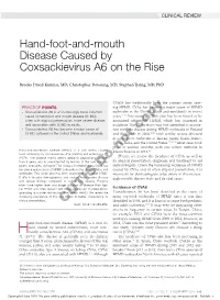 Hand-Foot-And-Mouth Disease Caused by Coxsackievirus A6 on the Rise