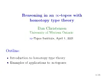 Reasoning in an ∞-Topos with Homotopy Type Theory