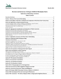 Revision and Extension of Oregon COVID-19 Workplace Rules Explanation of Rulemaking, Final Action Table of Contents Executive Summary