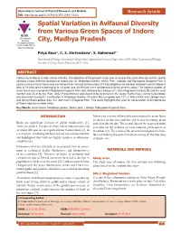 Spatial Variation in Avifaunal Diversity from Various Green Spaces of Indore IJCRR Section: Life Sciences Sci